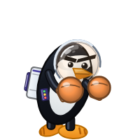 COSMIC's Distro Fighter character, a customized penguin