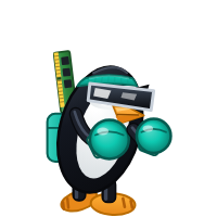CachyOS's Distro Fighter character, a customized penguin