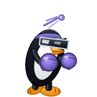 EndeavourOS's Distro Fighter character, a customized penguin