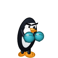 LXQt's Distro Fighter character, a customized penguin