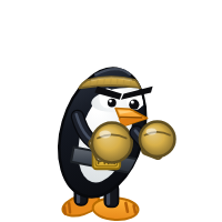 MX Linux's Distro Fighter character, a customized penguin