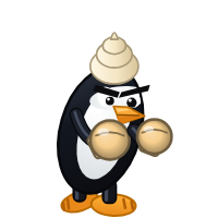 Vanilla OS's Distro Fighter character, a customized penguin