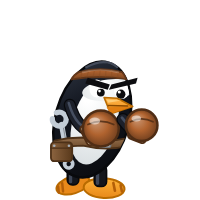 antiX's Distro Fighter character, a customized penguin