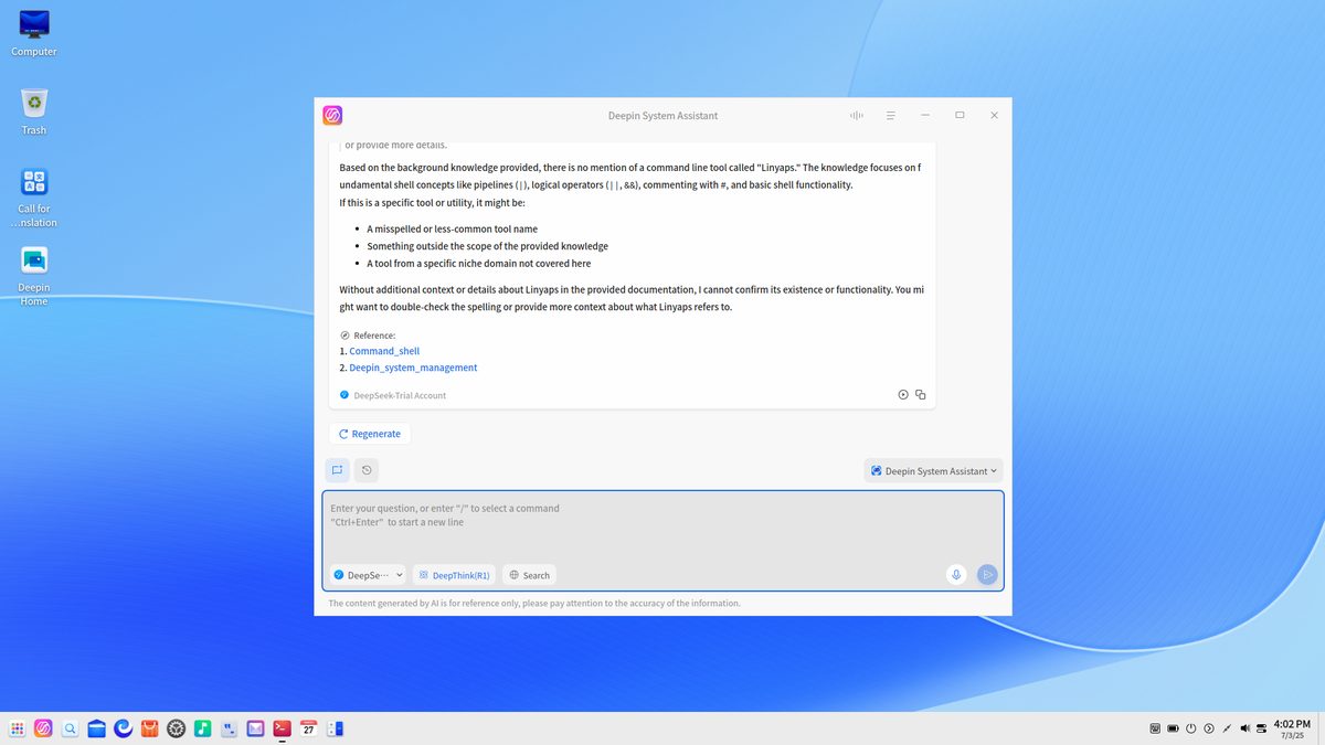 Deepin desktop screenshot